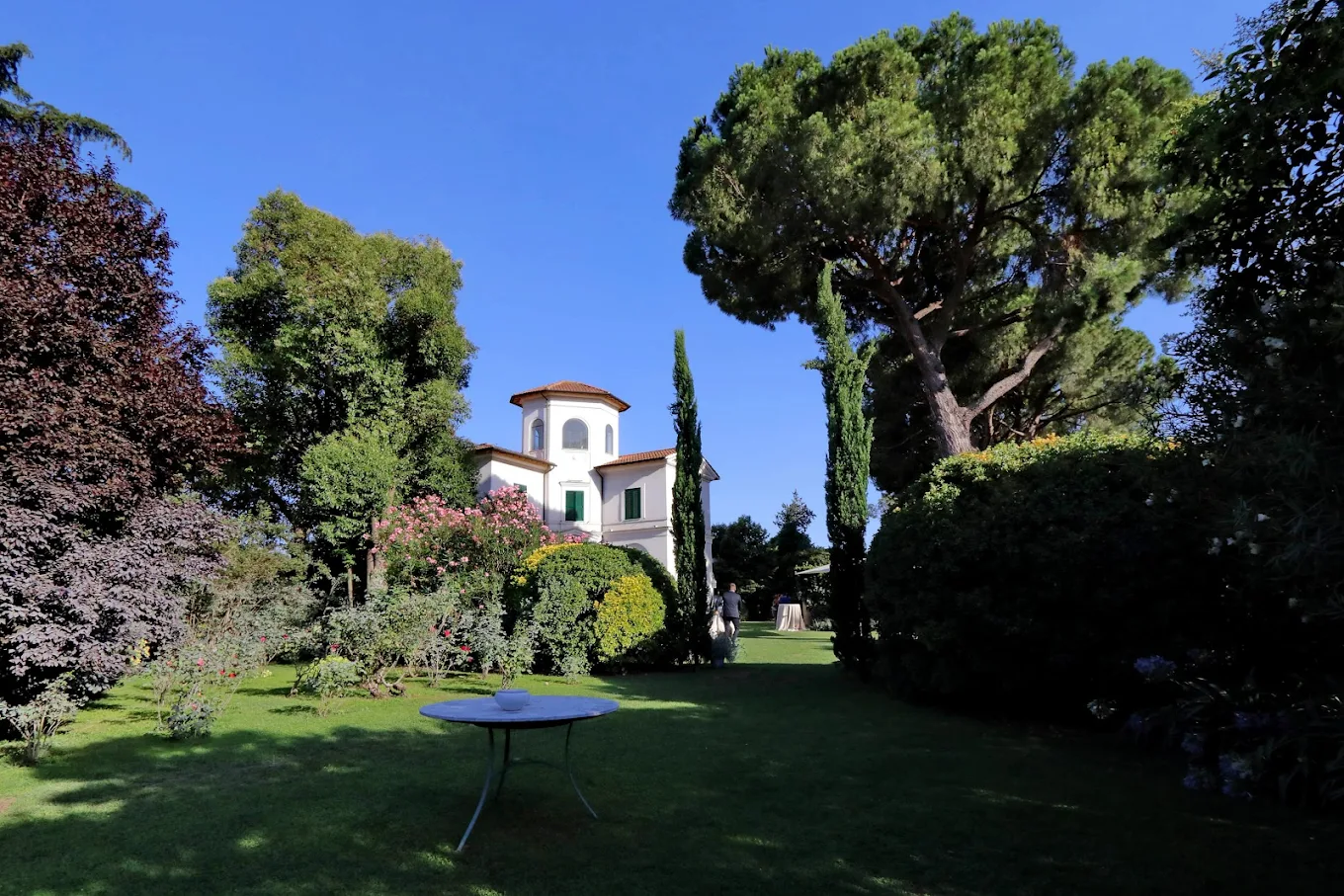 Giardino con pini e cipressi