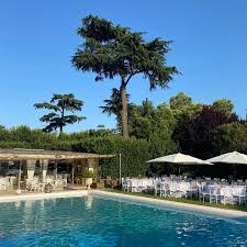 Piscina di Villa Gianni circondata dai pini